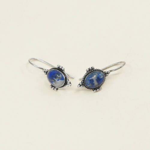 Vintage Sterling silver handmade earrings, 925 dangle w/ sodalite N Beads