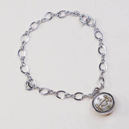 7”, 6mm, vtg Sterling Silver Bracelet, 925 Twisted Figaro Chain W/ Gemini