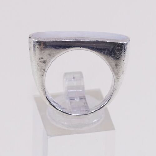 Sz 8, Vtg Sterling Silver Handmade Ring, 925 Silver Band W MOP, stamped 925