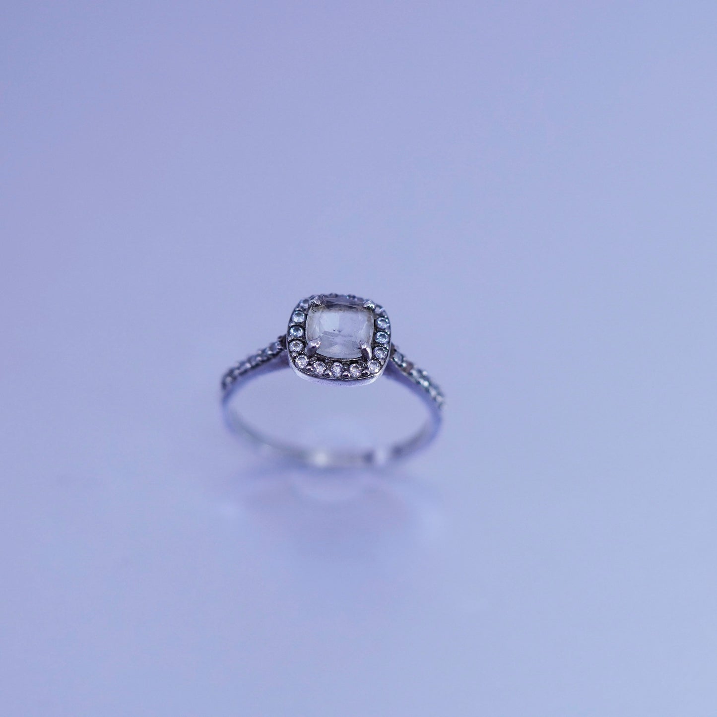 Size 8.25, vintage Sterling 925 silver handmade band ring with cluster Cz