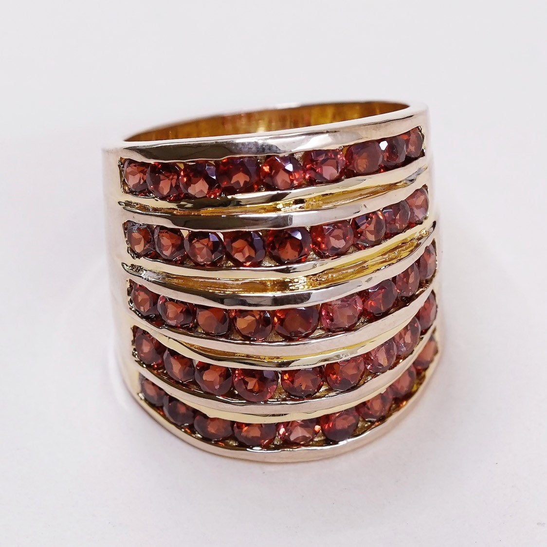 sz 10, vtg Vermeil gold over Sterling silver ring, 925 band w/ cluster ruby