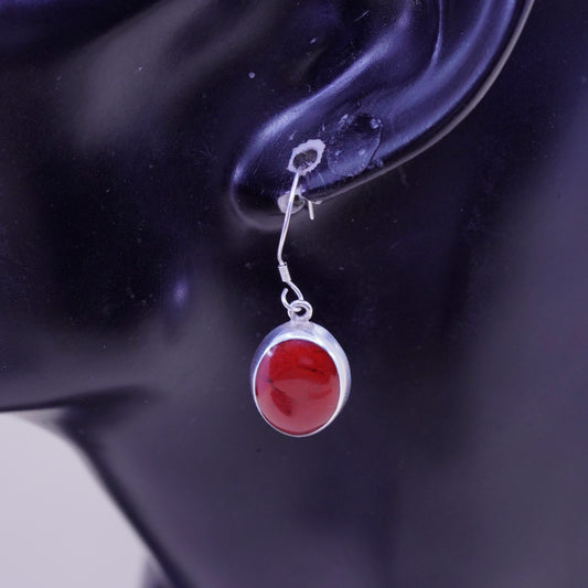 Vintage Sterling 925 silver handmade earrings with red onyx drops