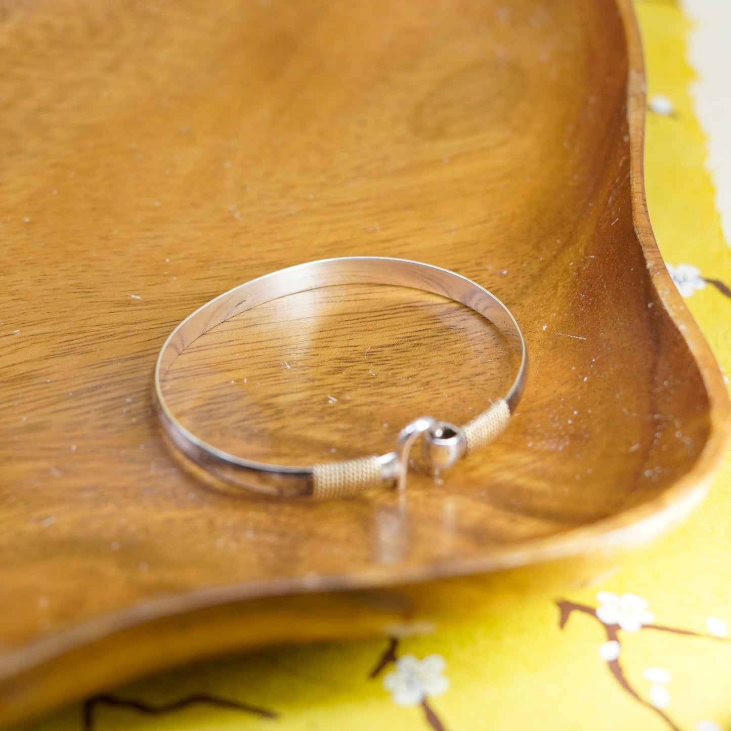 7.75”, CBC Sterling Silver Carribean Hook Bangle Bracelet w/ 14K Gold Rope Wrap