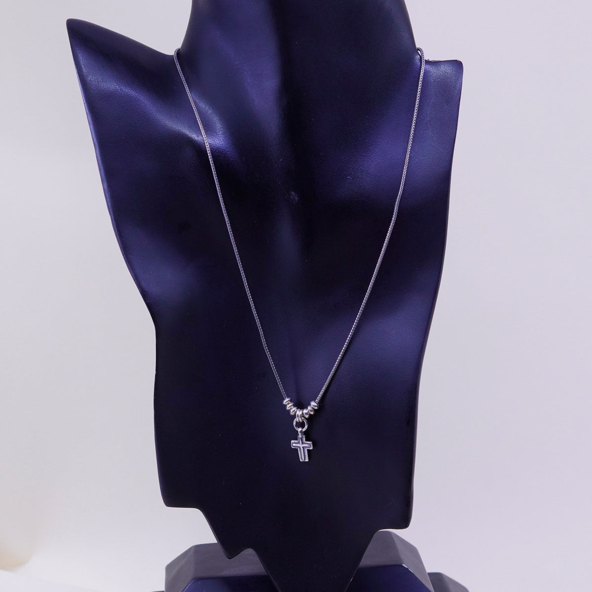 18”, israel handmade sterling silver wheat chain with cross pendant, necklace