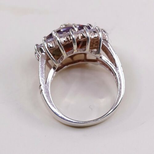 Sz 8, Vtg Vermeil Gold Sterling silver Statement ring, 925 Crown W/ Ruby N Cz