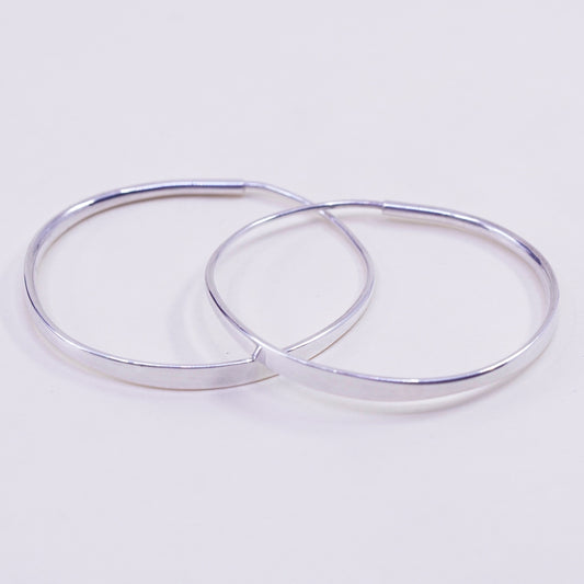 1.5” Vintage sterling silver loop earrings, fashion minimalist primitive hoops