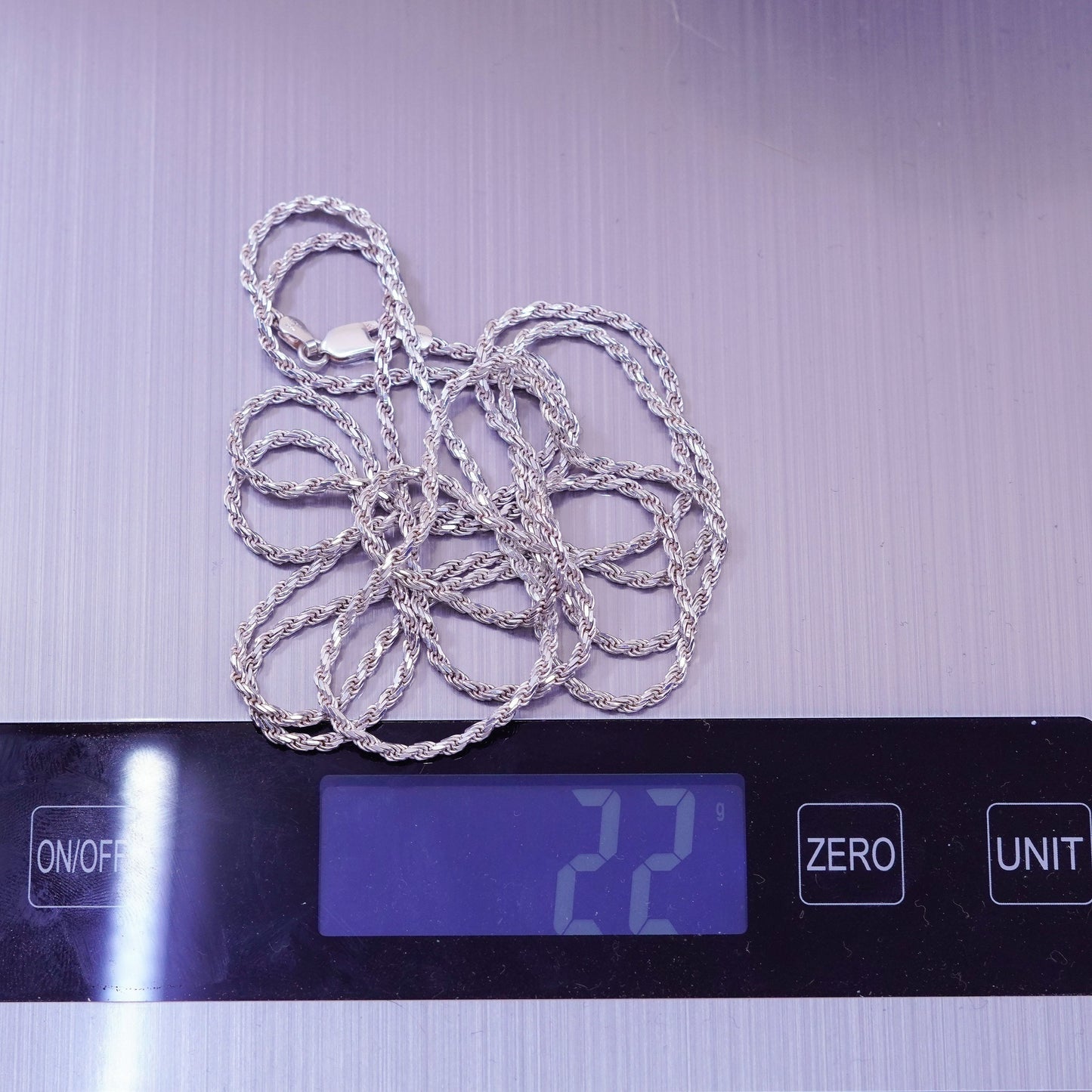 48”, Vintage italy sterling silver diamond cut rope chain, Italian 925 necklace