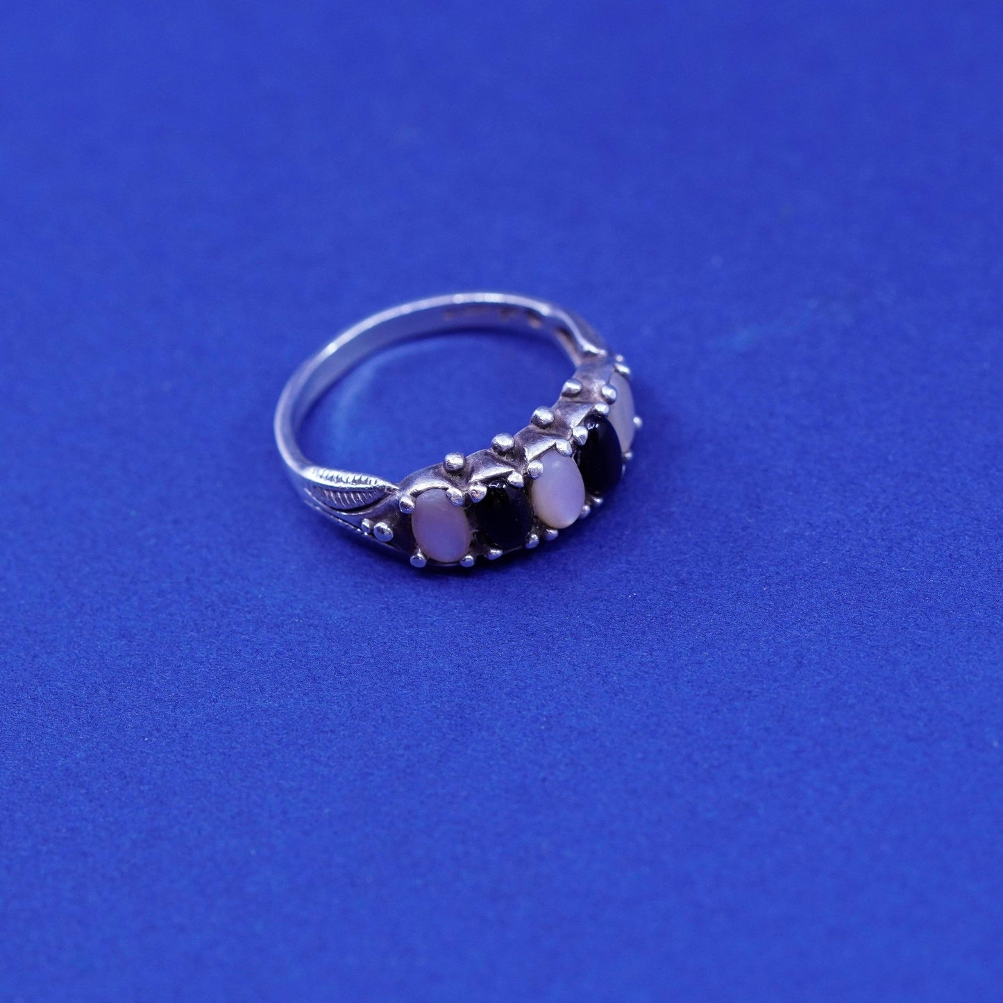 Size 6, CAROLYN POLLACK RELIOS Sterling 925 silver stackable ring obsidian MOP