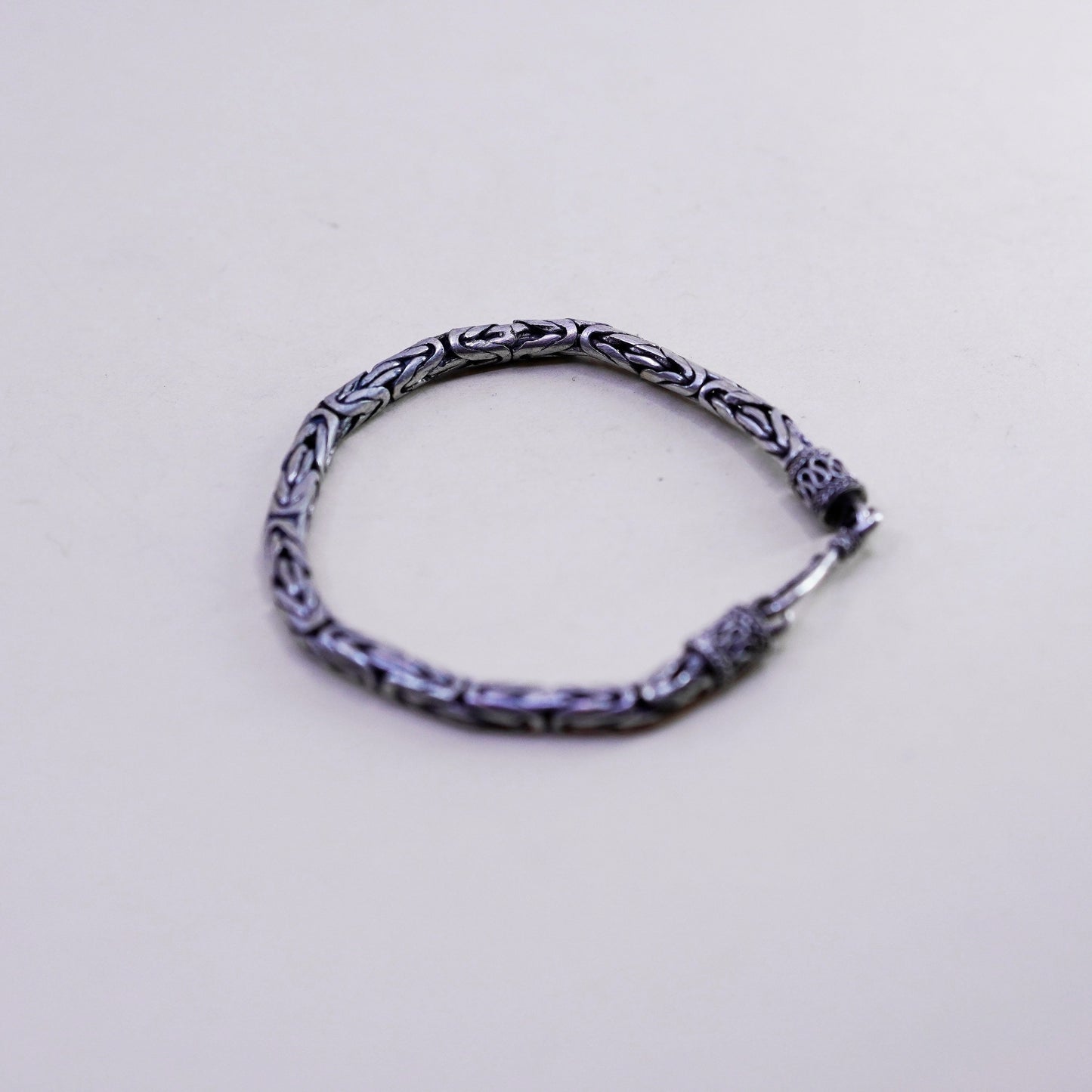 6.25”, bold Sterling silver handmade bracelet, 925 Byzantine, birdcage chain