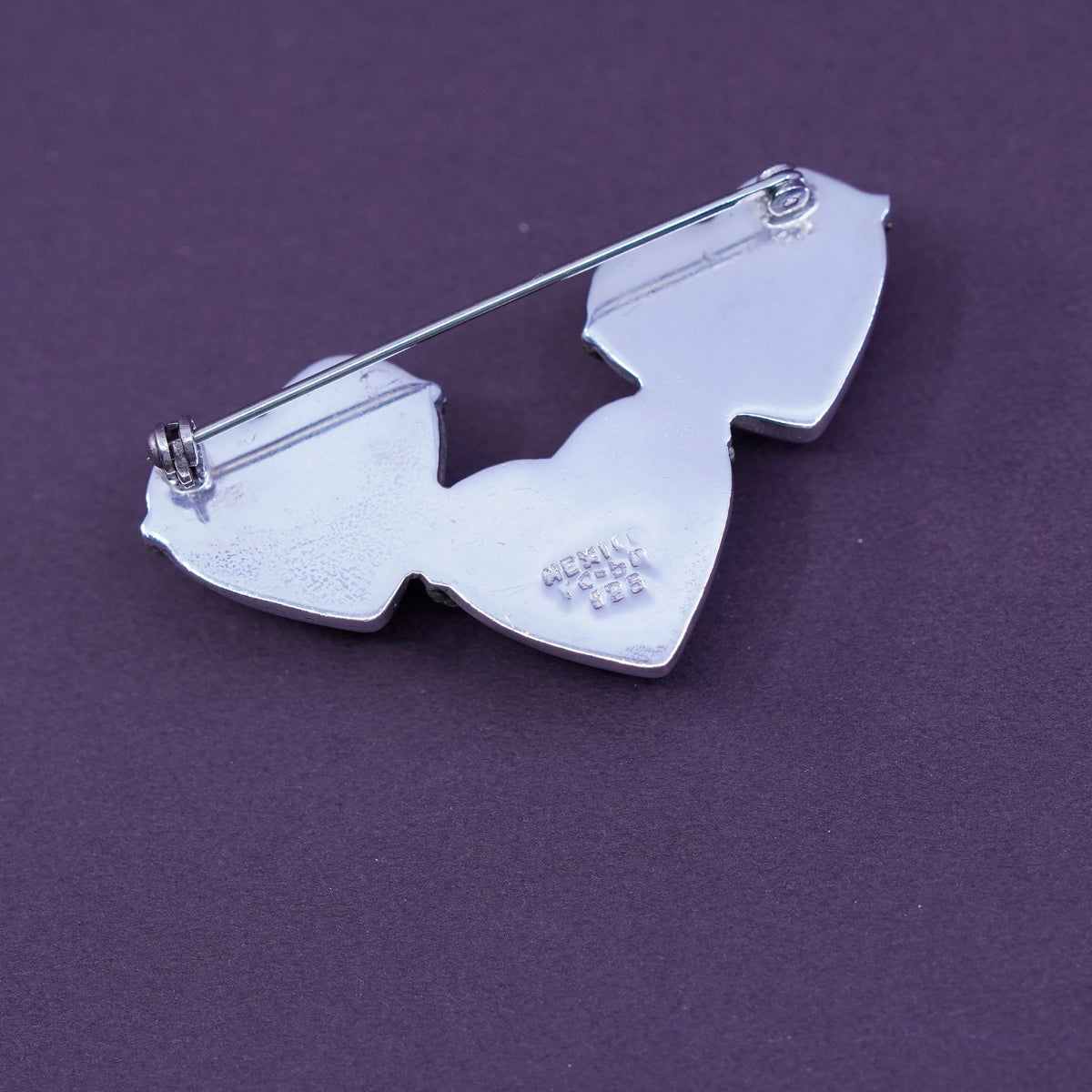 Vintage mexico handmade two tone sterling 925 silver heart brooch