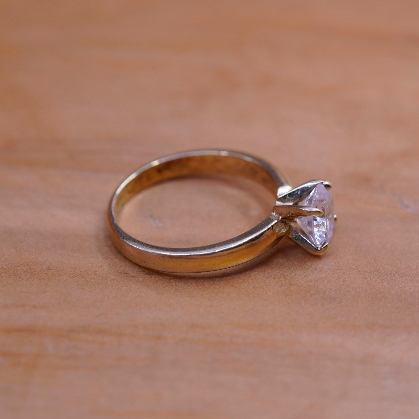 Size 5, vermeil gold over Sterling silver handmade ring, 925 engagement band cz