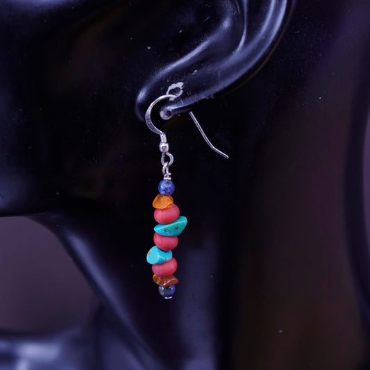 Vintage Sterling 925 silver handmade earrings with turquoise and coral beads