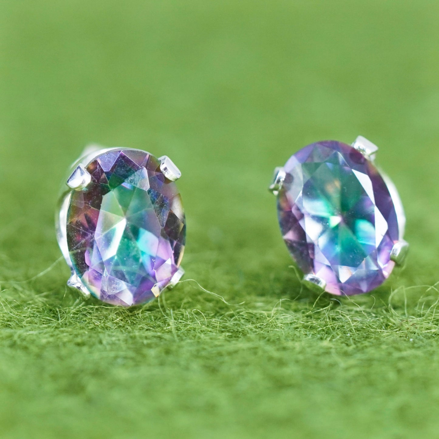 Vintage sterling silver genuine rainbow quartz studs, minimalist earrings