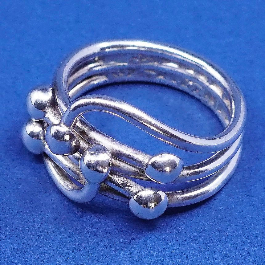 Size 7.75, vtg sterling silver handmade ring, 925 wired ring w/ beads