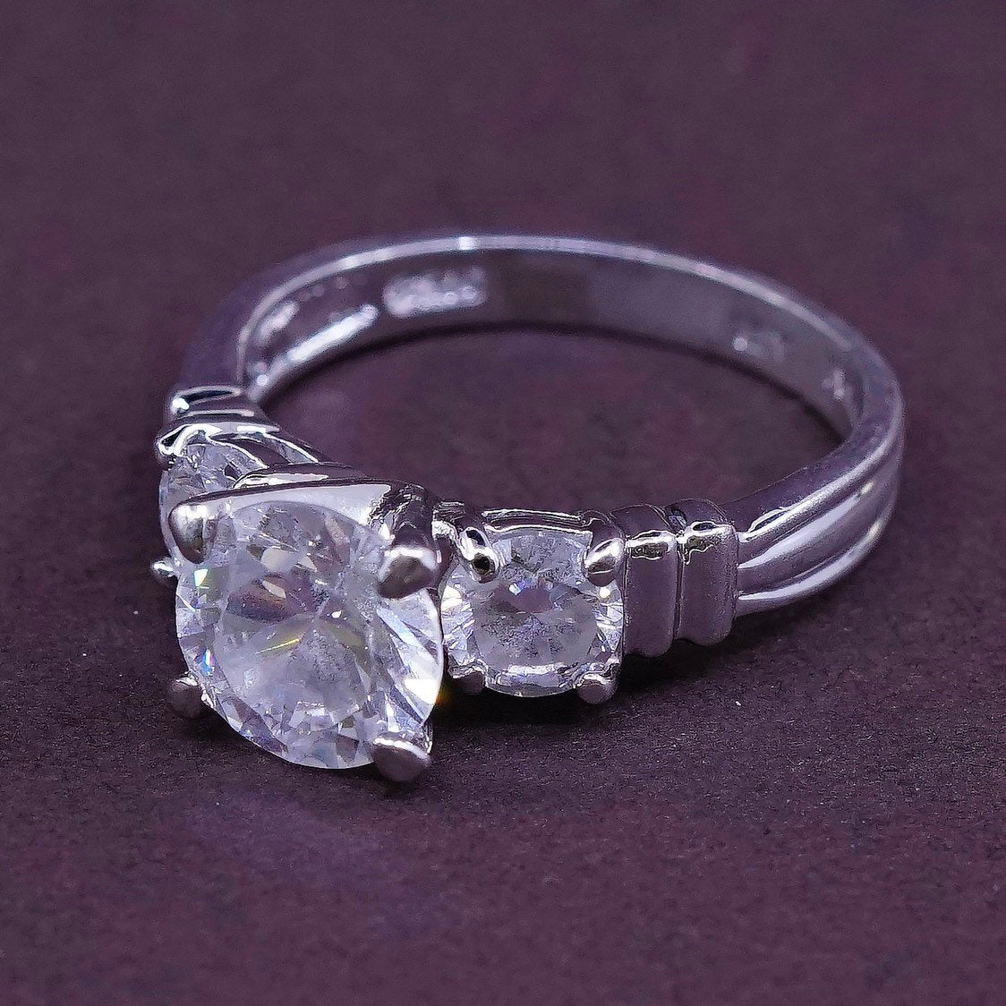 sz 7, vtg Sterling silver engagement ring, 925 w/ genuine crystal