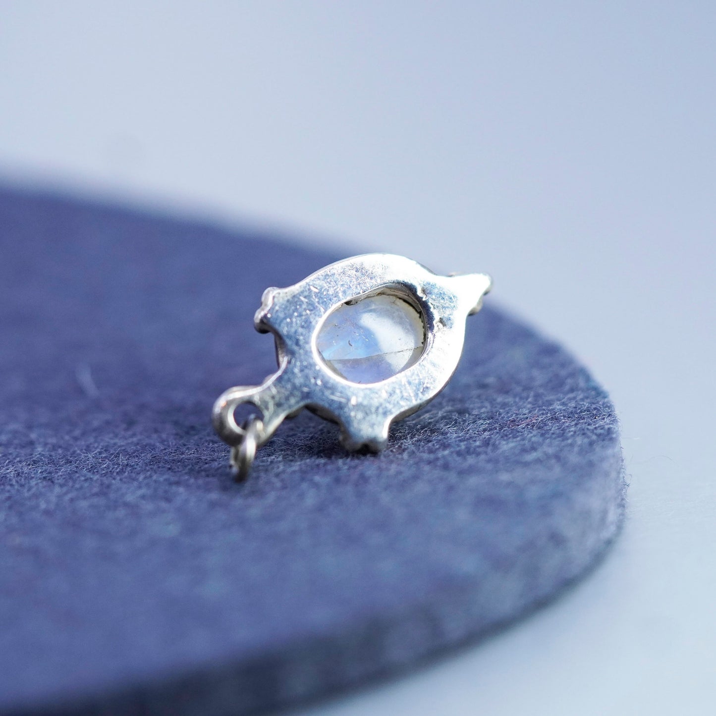 Vintage sterling 925 silver handmade charm pendant with blue moonstone