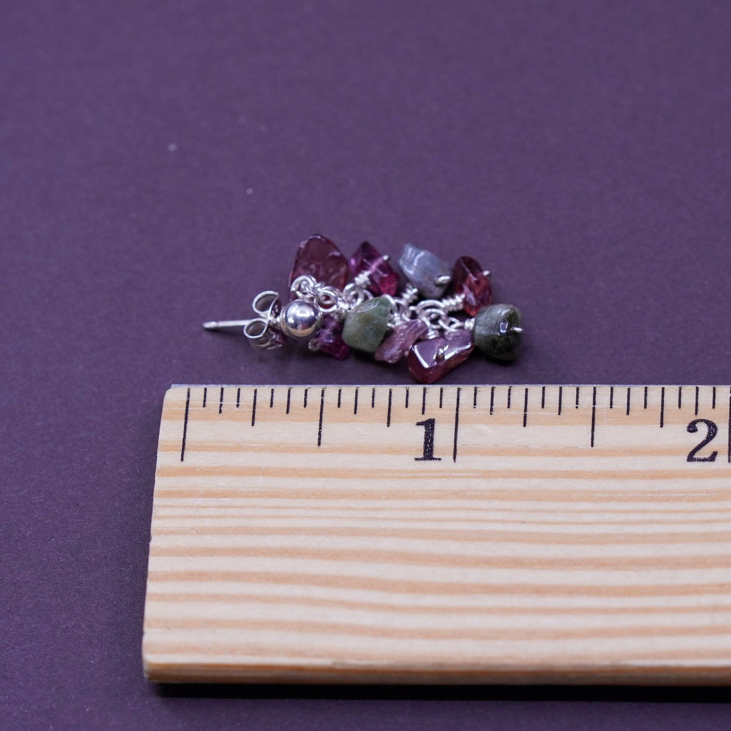 Vintage Sterling 925 silver Handmade earrings with cluster amethyst jade