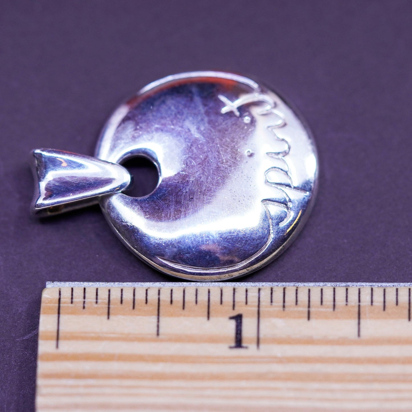 Vintage Robert Lee Morris Studio handmade pendant, 925 round disc “spirit”