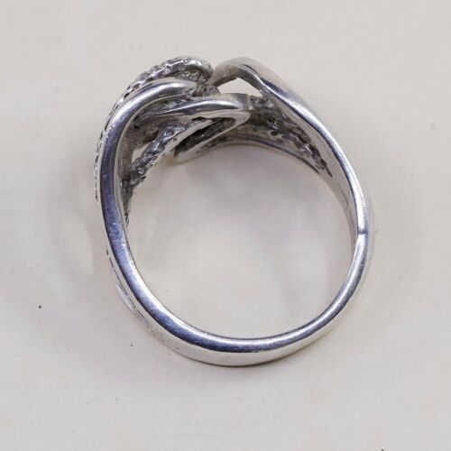 Size 6.5, Vtg Sterling 925 Silver Abstract Flower Band Ring, Silver Tested