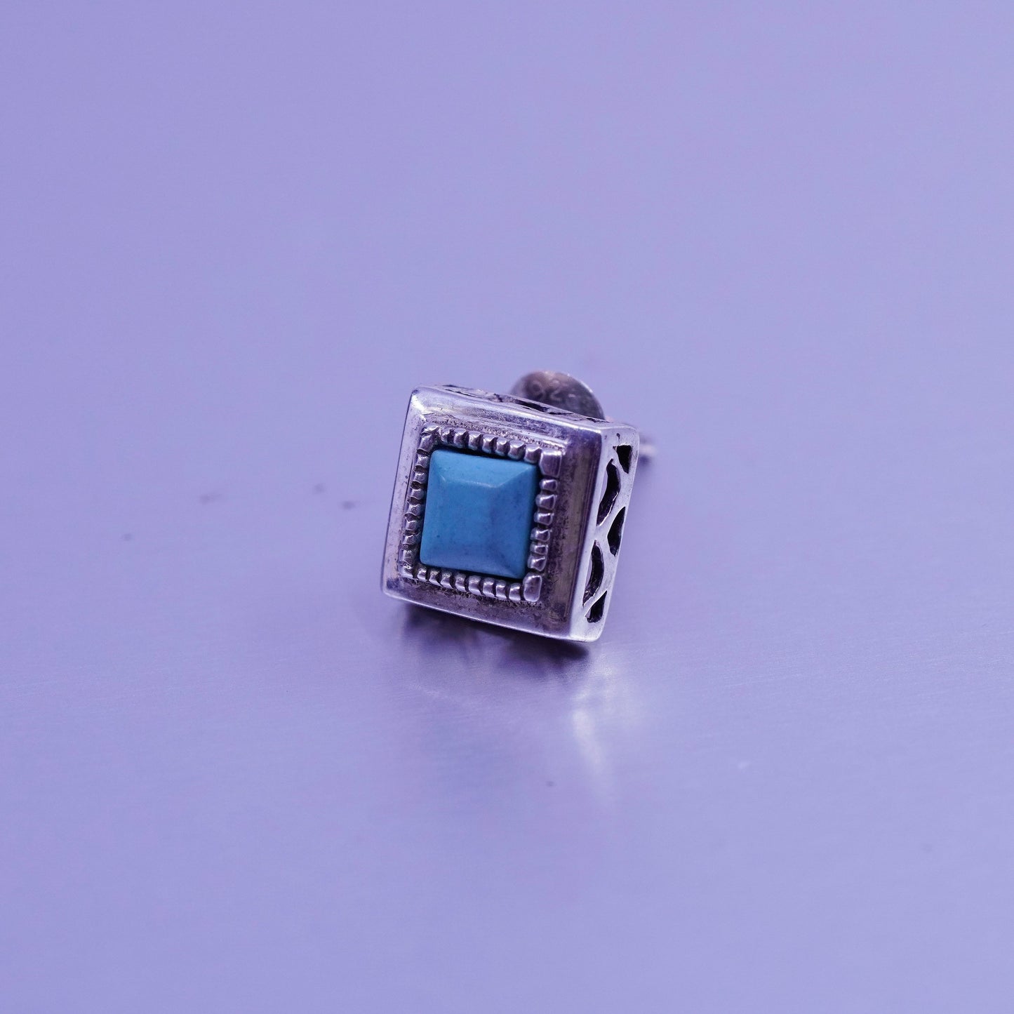 Vintage Sterling 925 silver handmade earrings, square studs with turquoise