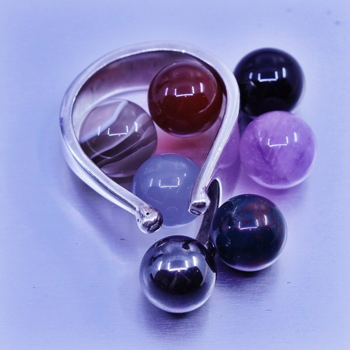 Size 5.5, sterling 925 silver interchangeable ring carnelian hematite quartz