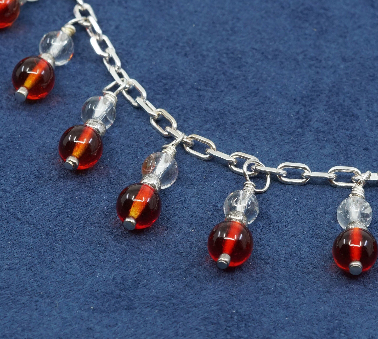 8" 3mm, Sterling silver handmade bracelet, 925 elongated chain w/ crystal charm