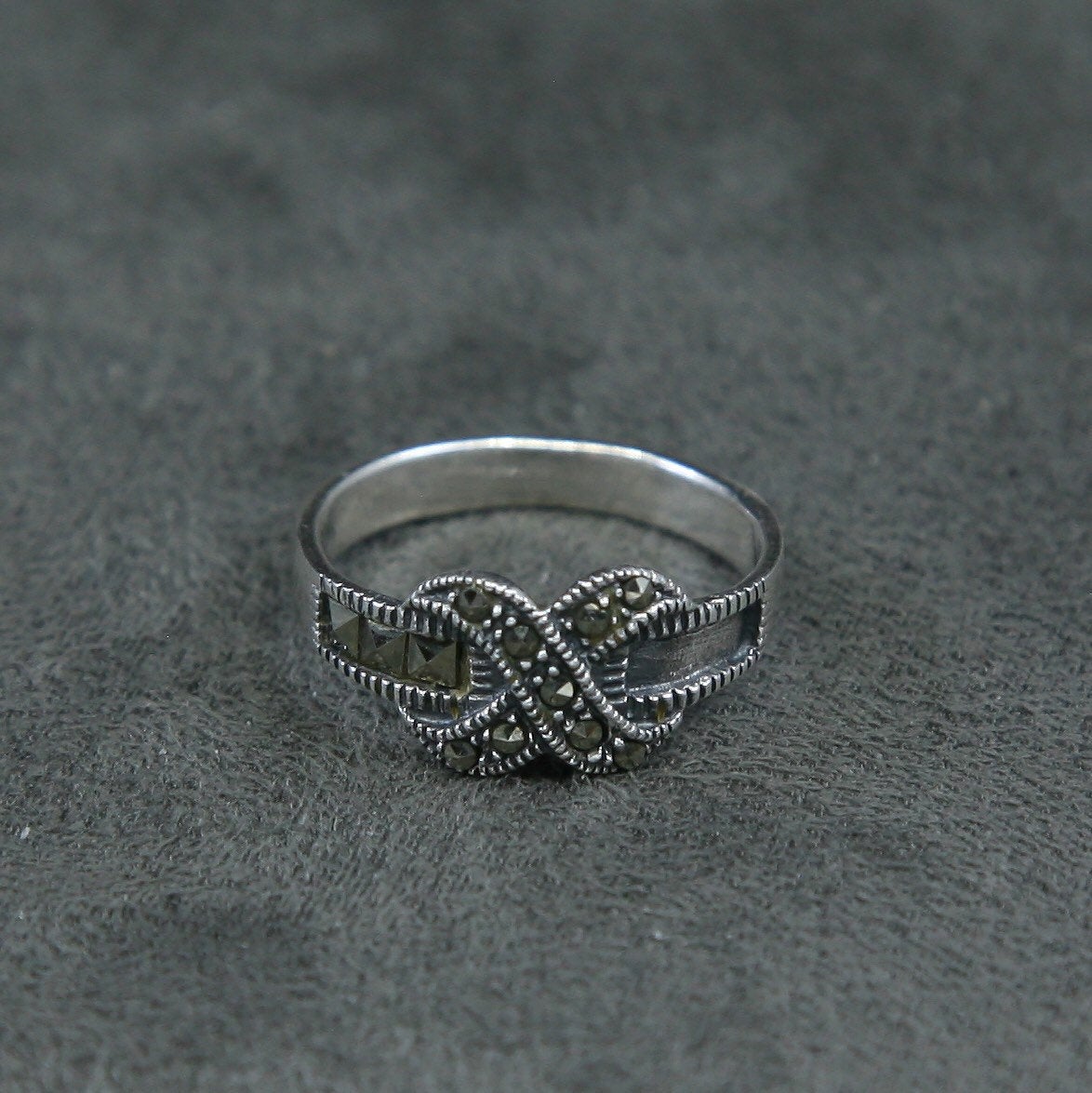 sz 7, vtg Sterling silver ring w/ square marcasite, 925 ring