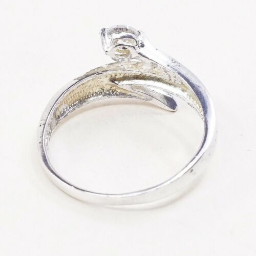 Sz 7.25, Vtg Sterling Ring, 925 Silver Handmade Engagement Band Ring W/ CZ