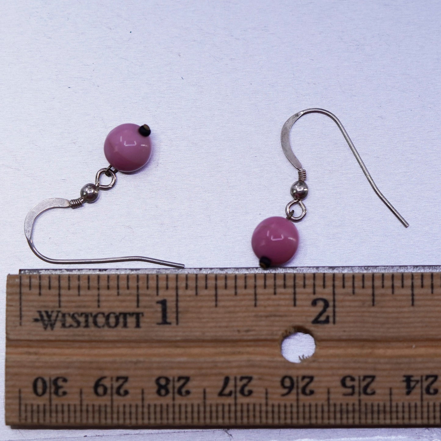 Vintage Sterling 925 silver earrings with pink agate beads