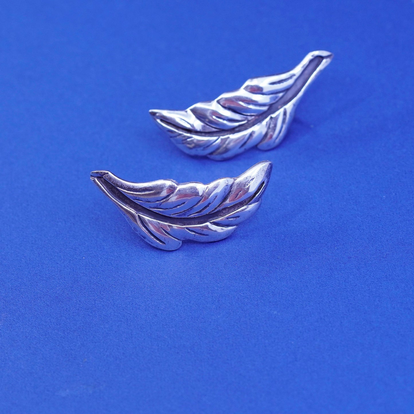 Vintage CAR Taxco Sterling silver handmade earrings, 925 screw back leaf