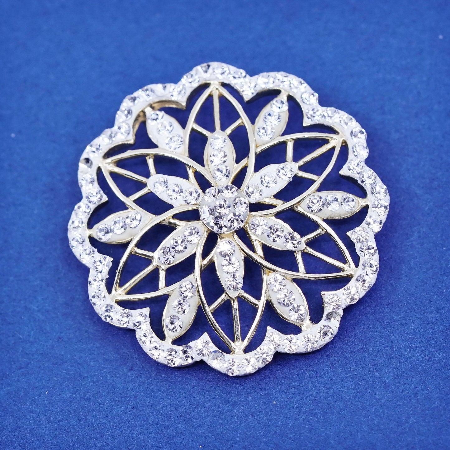 vermeil gold over Sterling silver 925 snowflake flower pendant w/ cluster Cz