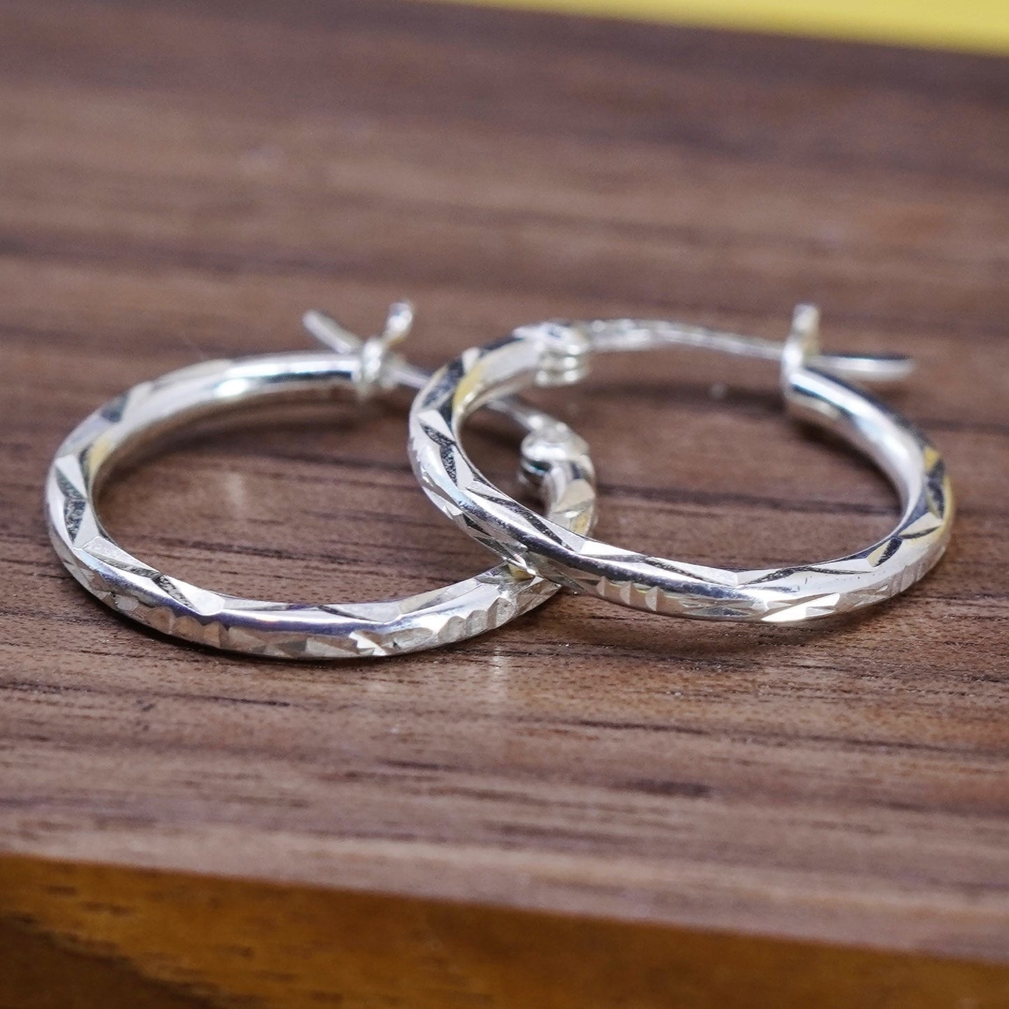 0.75”, Vintage Italy Sterling silver handmade earrings, 925 textured hoops
