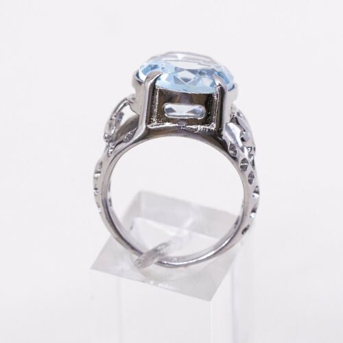 Sz 8.5,vtSterling Silver Cocktail Ring, 925 Silver Ring W/ Birthstone Blue Topaz