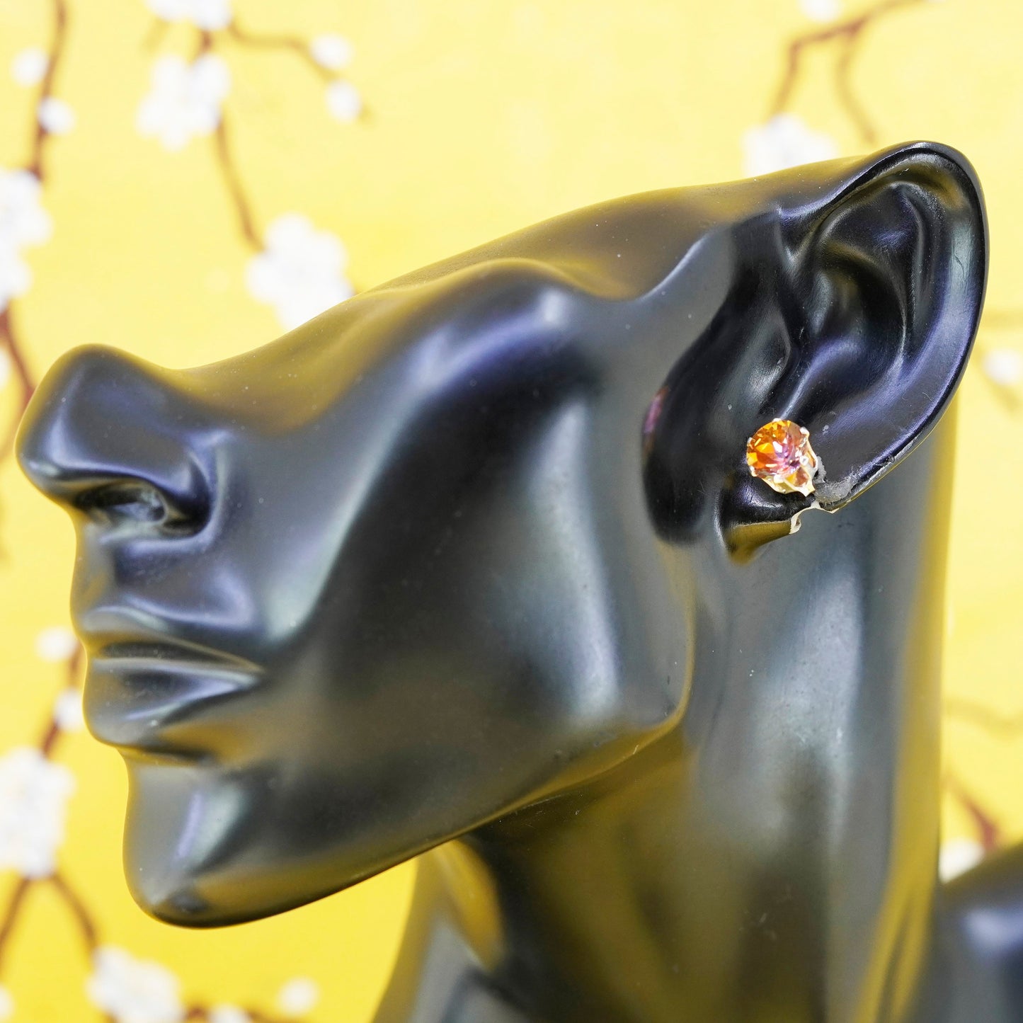 9mm, Vintage Sterling silver handmade earrings, 925 studs with citrine