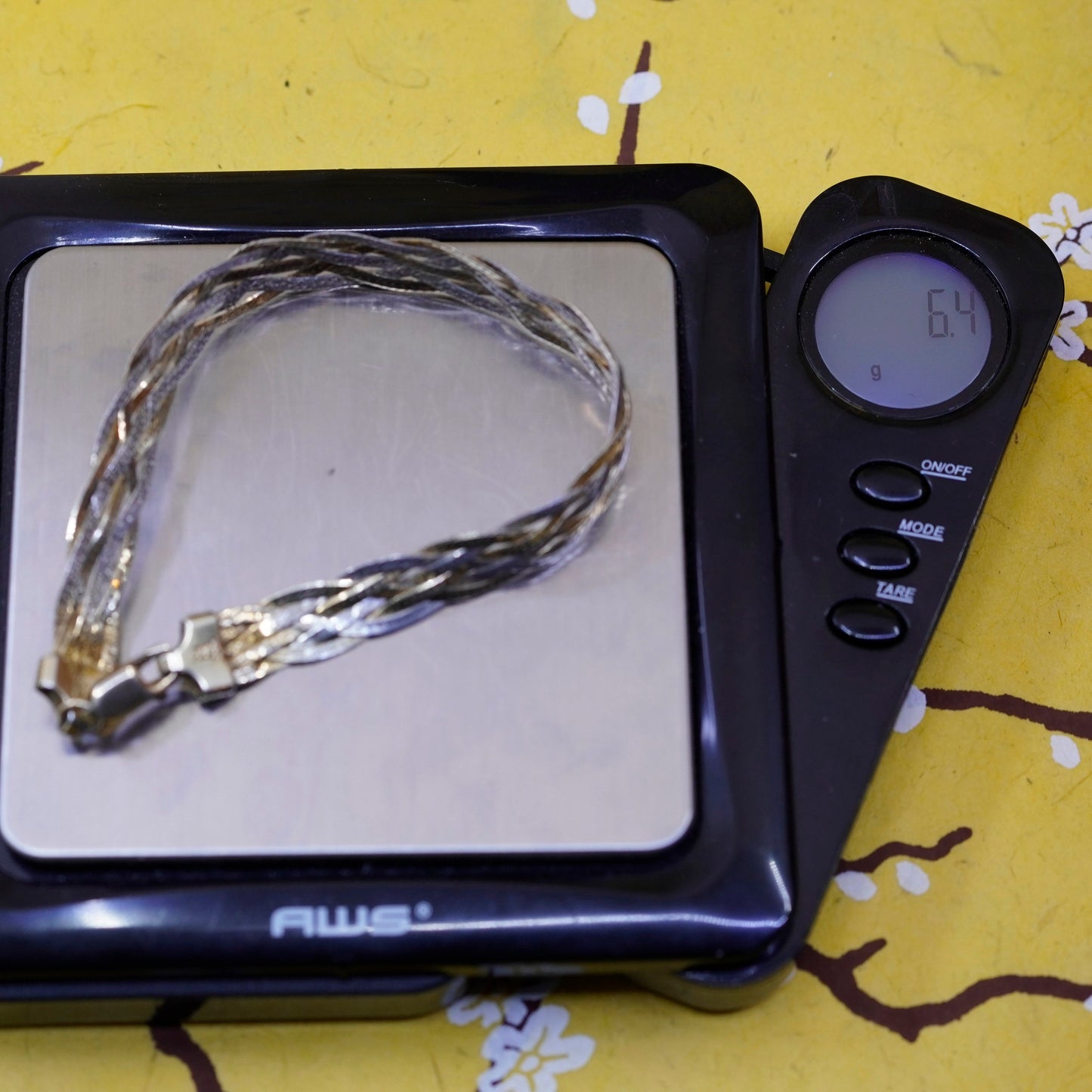 6.75”, vermeil gold Sterling 925 silver braided woven herringbone bracelet