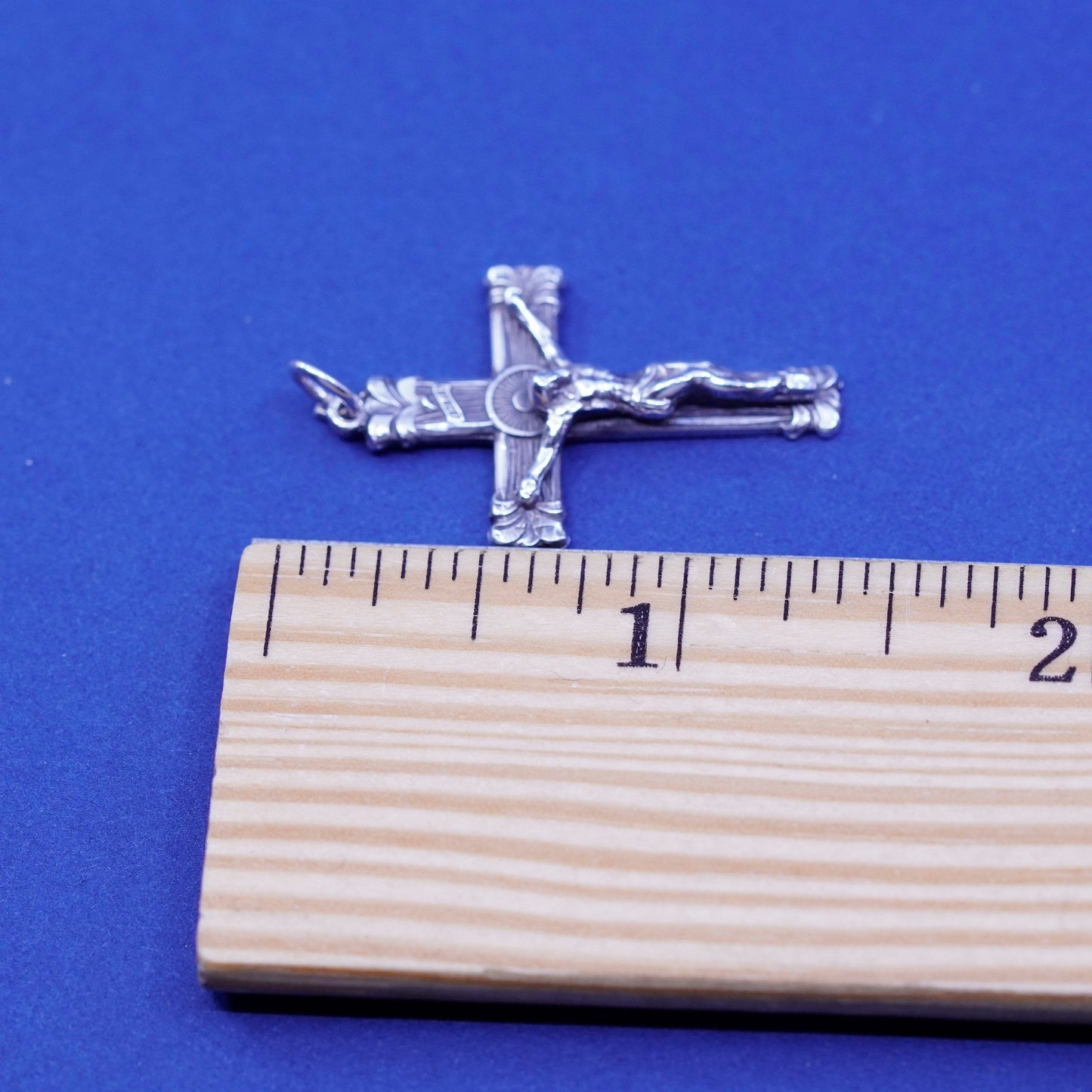 Vintage Sterling silver handmade pendant, 925 cross with relief Jesus