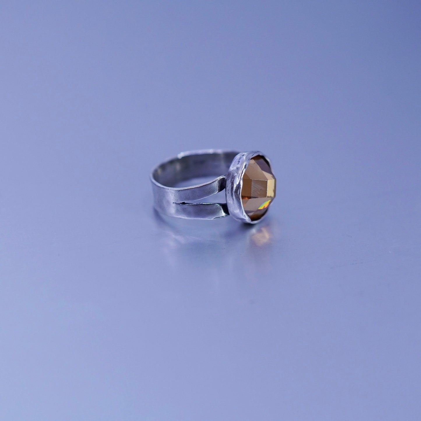 Size 6.25, Israel sterling 925 silver ring, handmade band with citrine