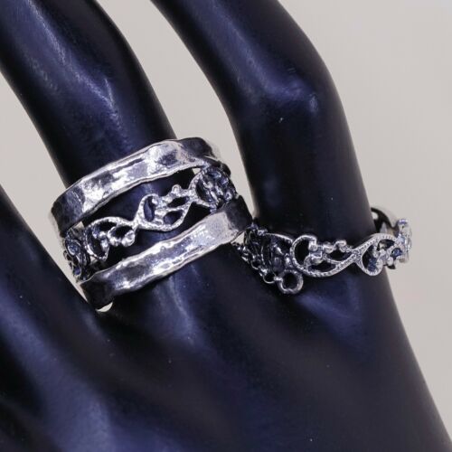 PZ Paz Israel Sterling Silver Handmade Hammered Ring, 925 Filigree Double Band