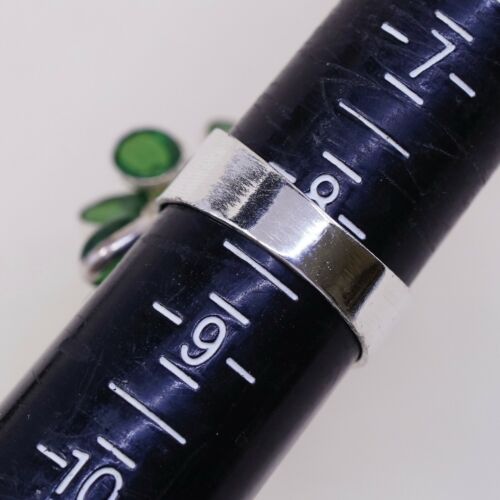Sz 8.25, Vtg Sterling Silver Handmade Ring, 925 Flower W/ Green Cluster Glass