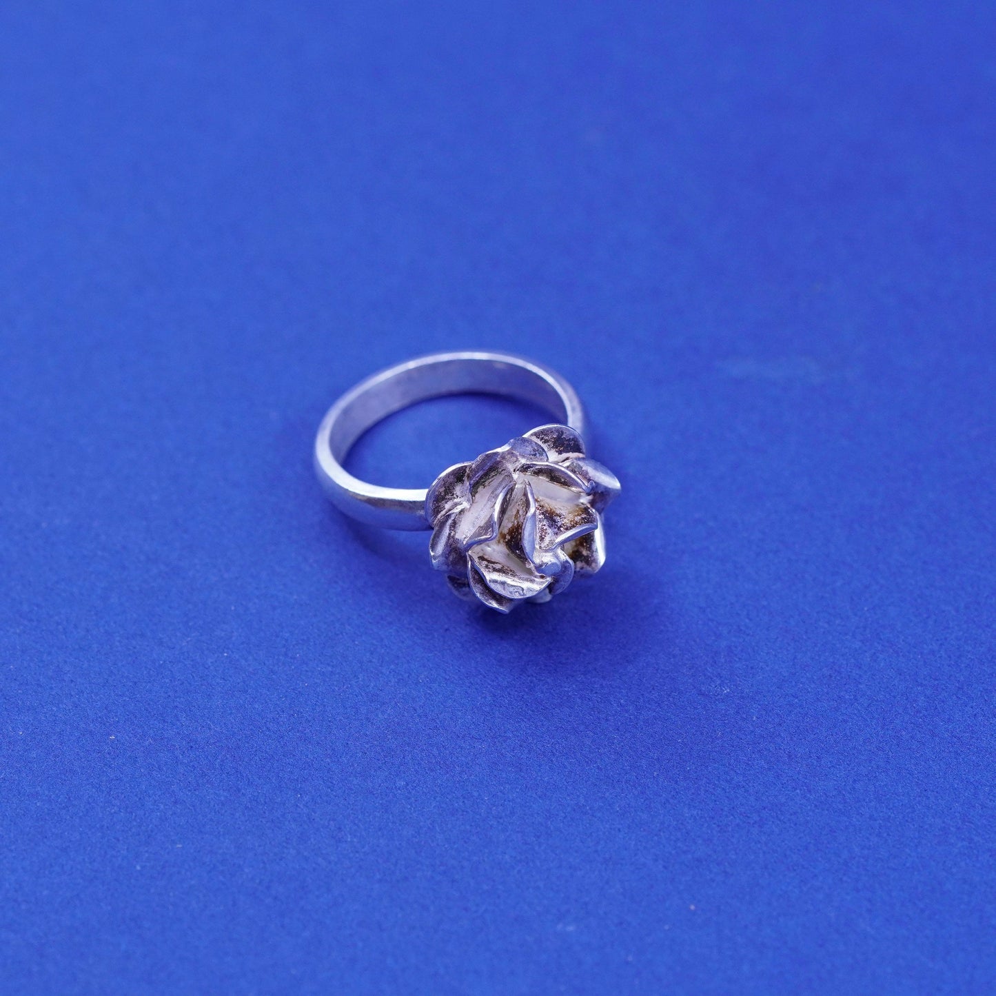 Size 7.5, vintage Sterling silver handmade ring, Mexico 925 rose flower ring