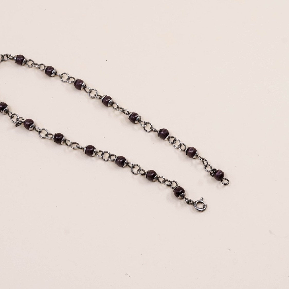 8.75”, VTG Handmade Sterling 925 silver bracelet, purple tiger eye beads