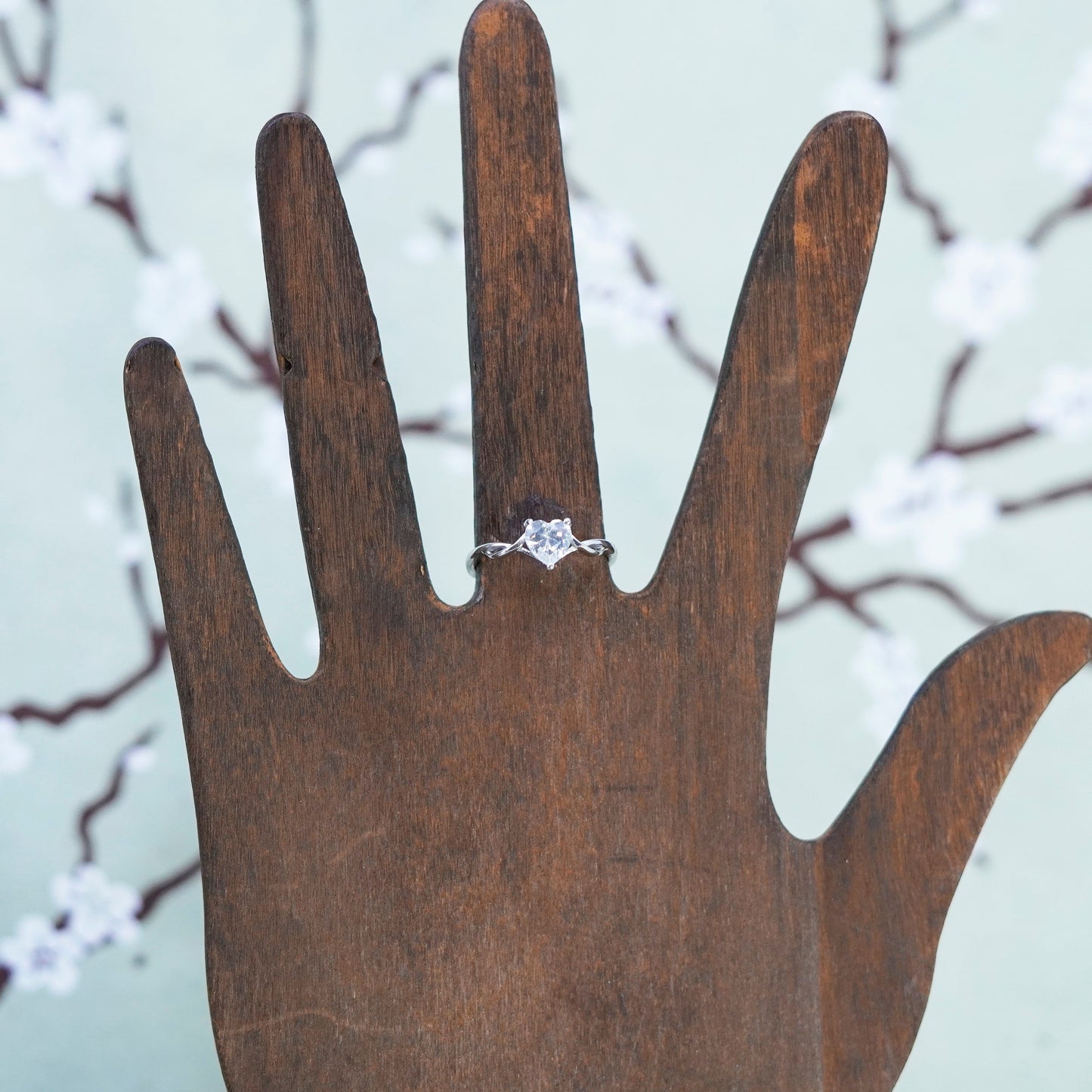Size 7.25, Vintage sterling silver handmade ring, engagement ring with heart cz