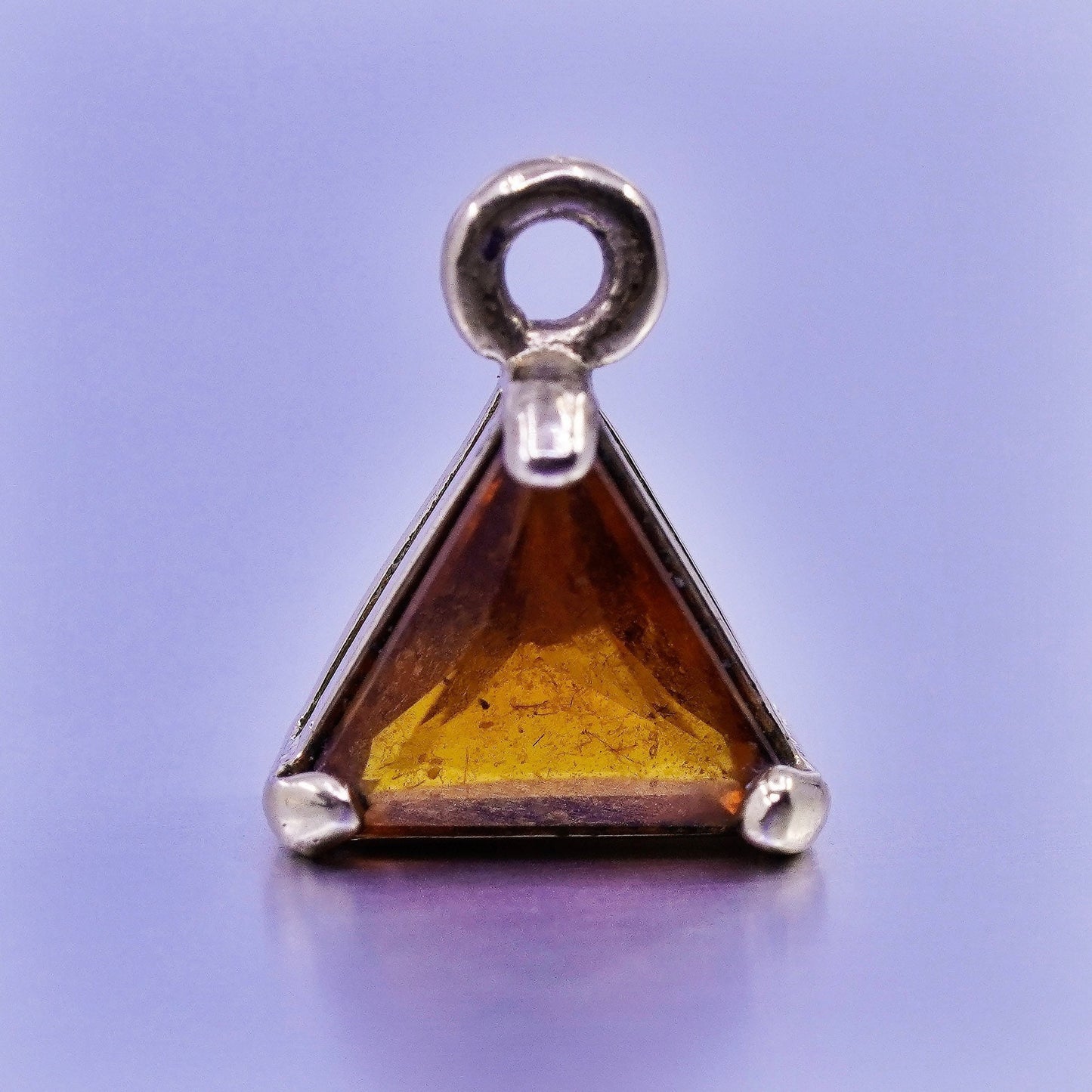 antique vermeil gold over sterling 925 silver handmade pendant triangular amber