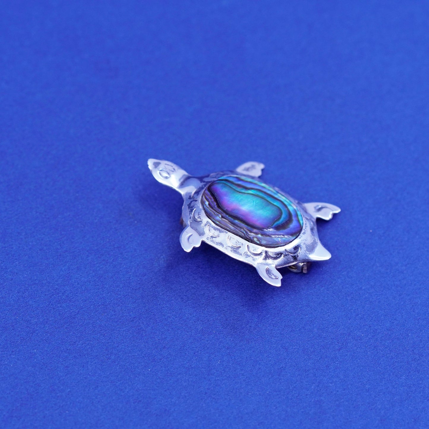 Vintage Taxco Sterling silver handmade brooch, 925 turtle pin with abalone