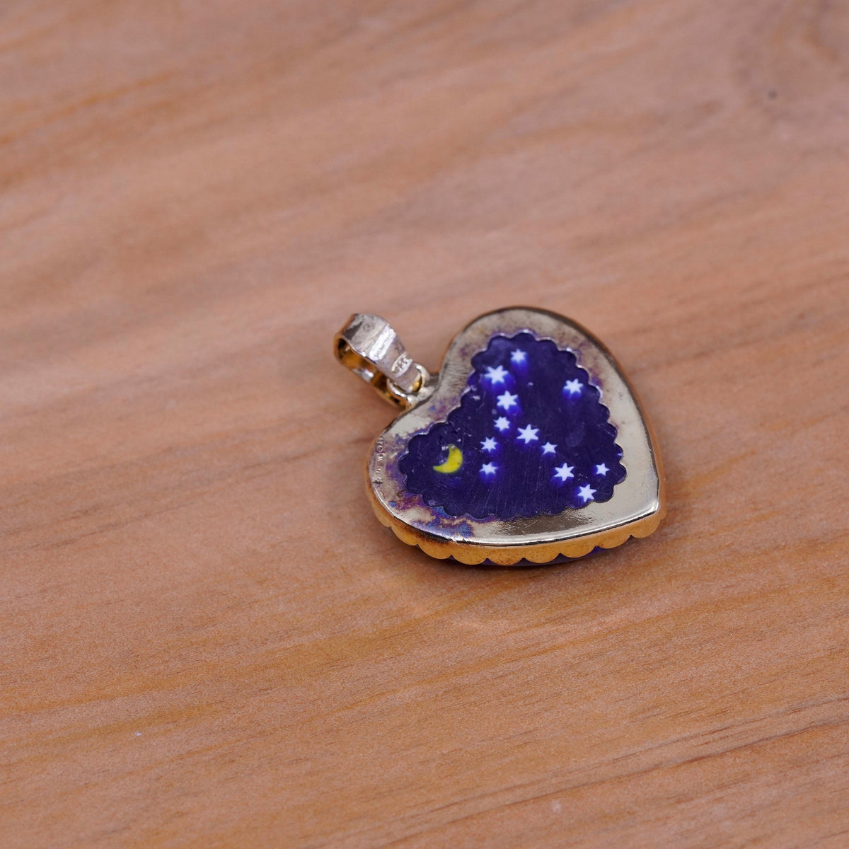 vermeil gold filled Sterling silver pendant, 925 heart blue artisan star glass