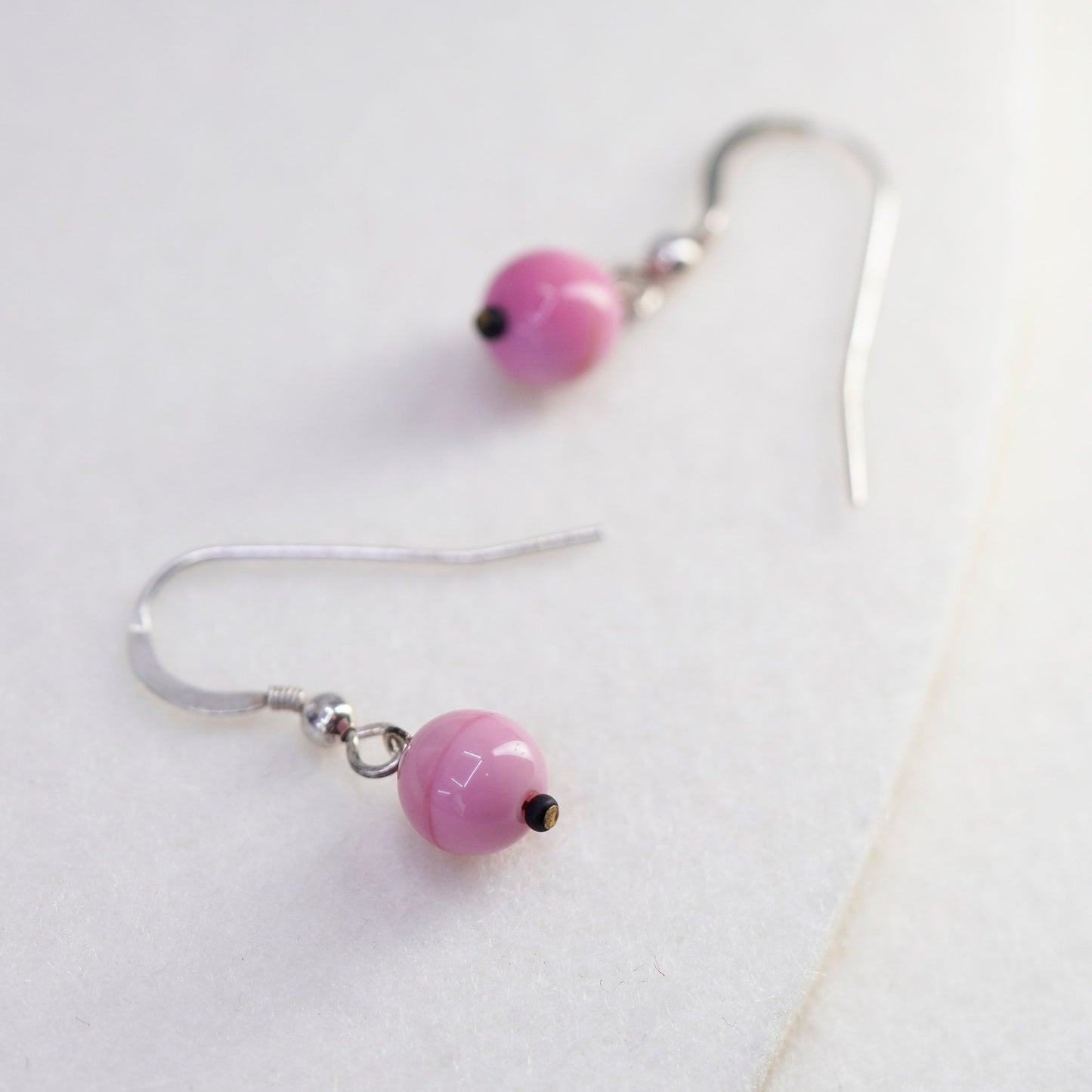 Vintage Sterling 925 silver earrings with pink agate beads