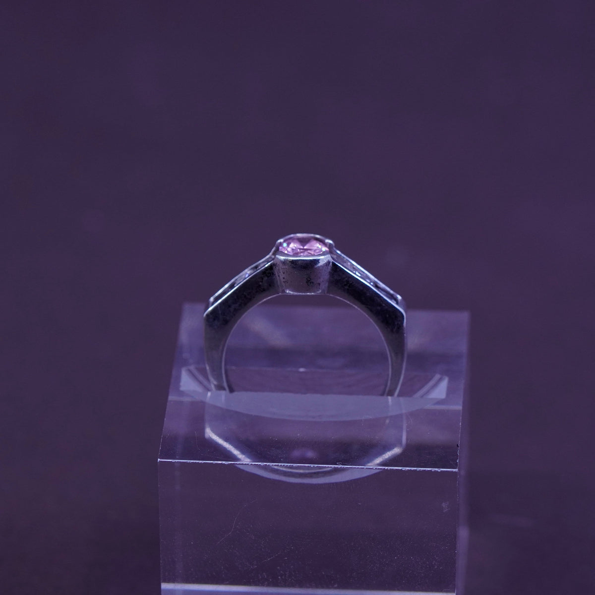 Size 6.5, Sterling silver handmade ring, 925 band with oval pink Cz stone