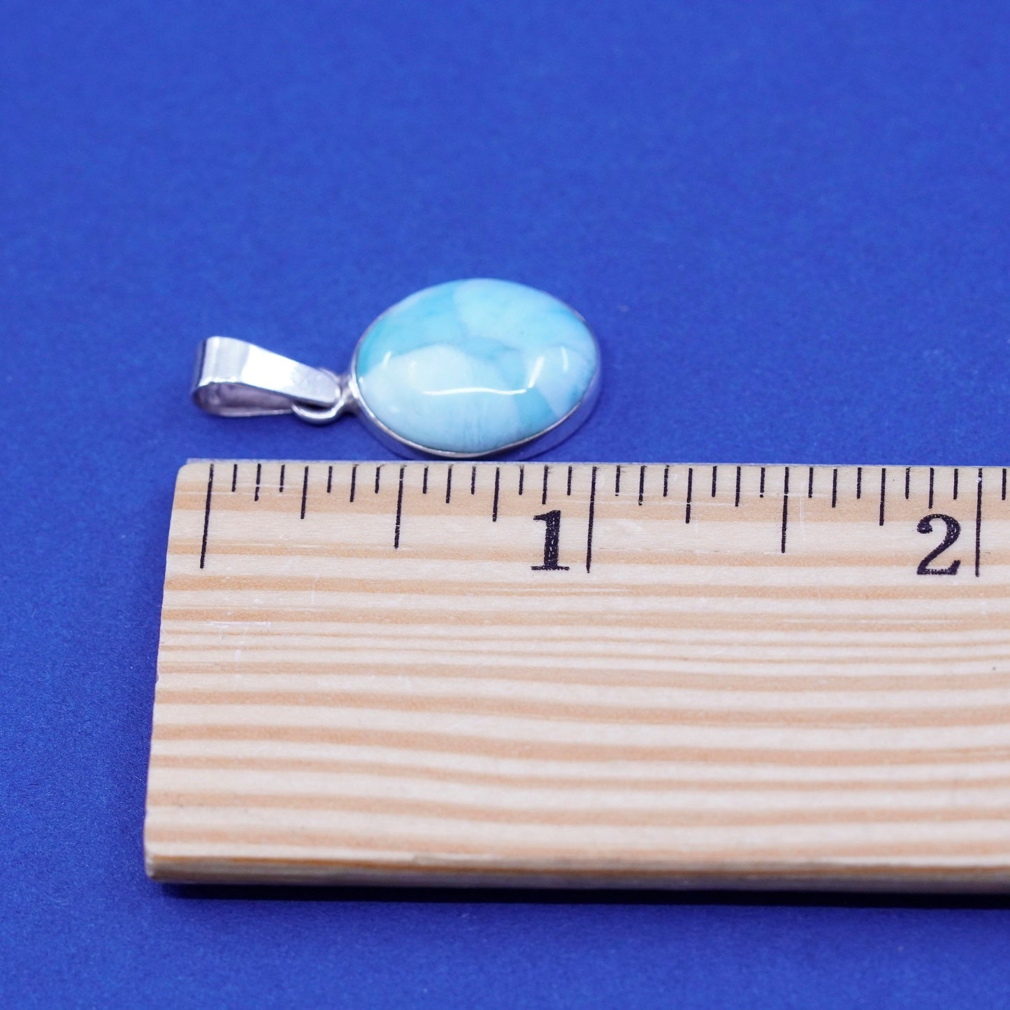 Vintage Sterling 925 Silver Handmade Pendant with oval larimar