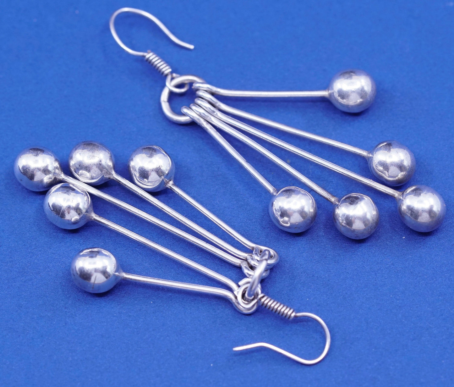 Vintage Mexico sterling 925 silver handmade earrings with long beads dangles