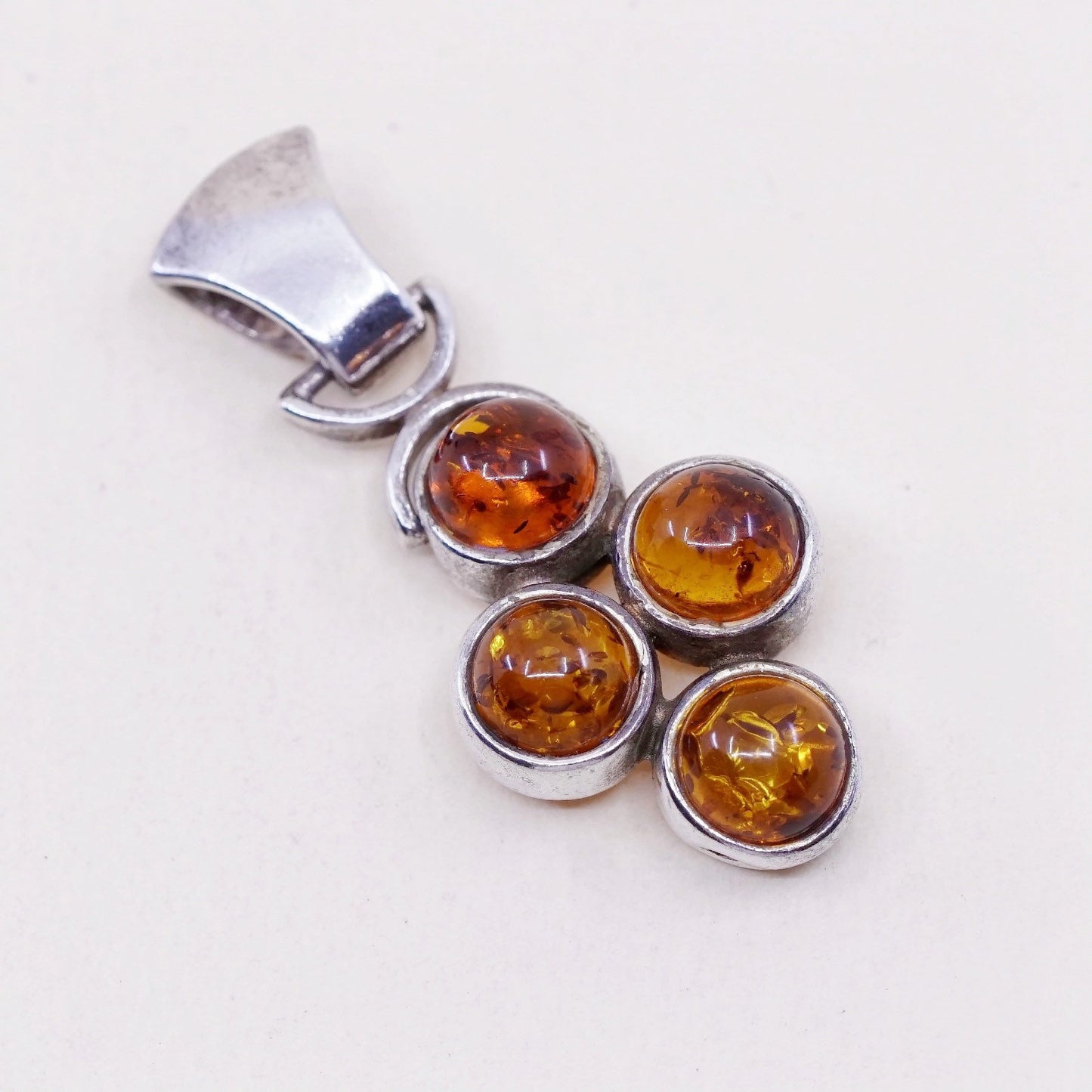 Vintage sterling 925 silver handmade cross pendant with amber